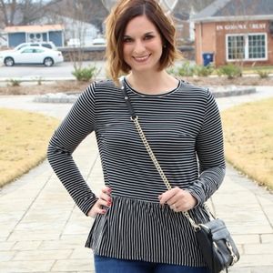 Serendipity Women's Army Green Striped Long Sleeve Top Size Small 🐈